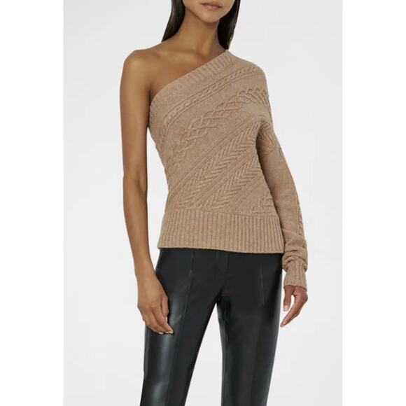 Milly Women's Brown One-Shoulder Cable Sweater Size M $295.00